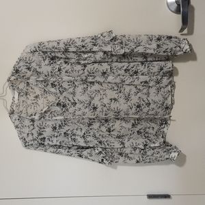 Semi Sheer Long Sleeve Pattern Tie blouse (white)